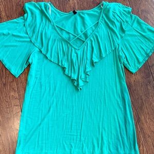 2x Jade green ruffle yoke crisscross top